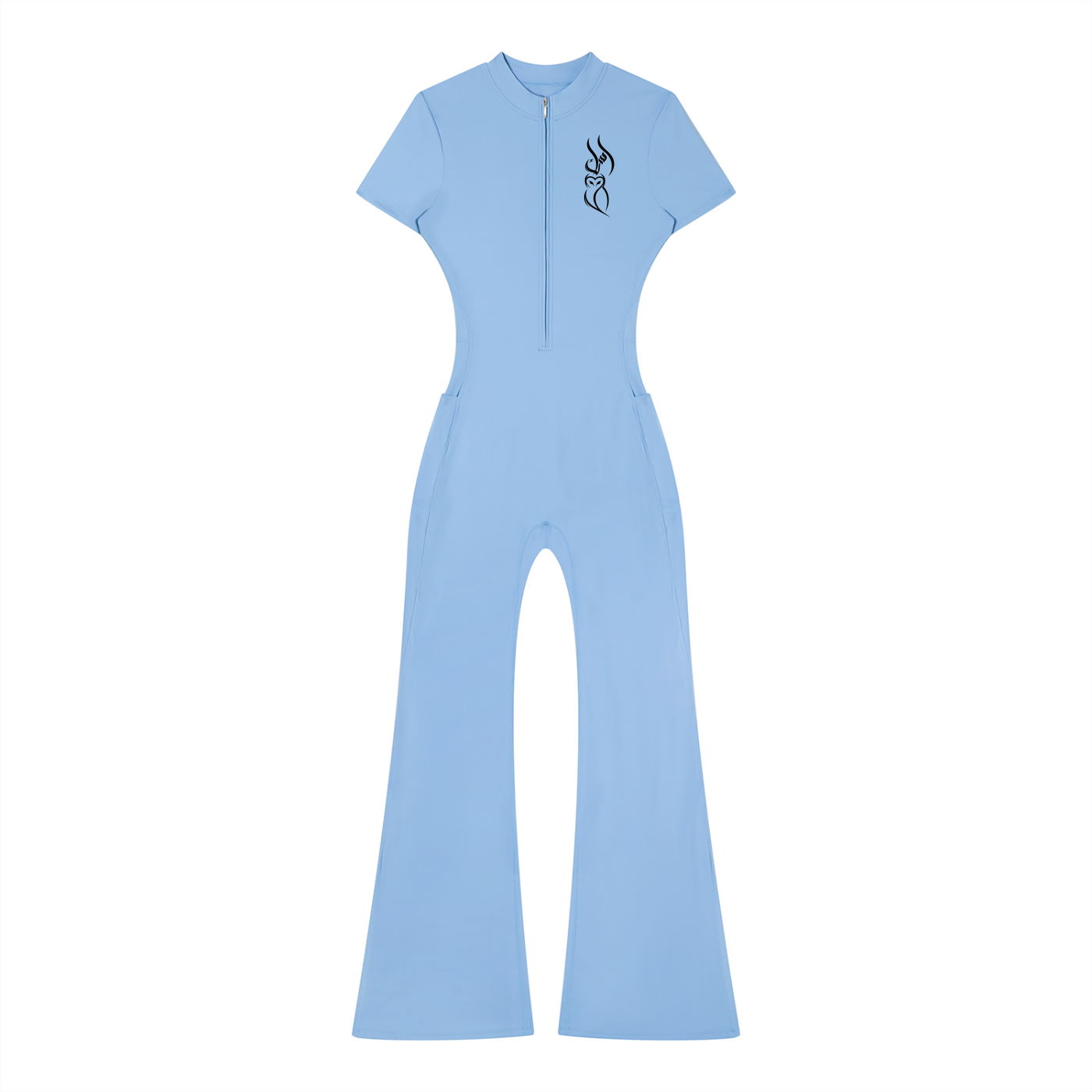 The Lady in Blue Tight Flared Leg Quarter-Zip Jumpsuit-0