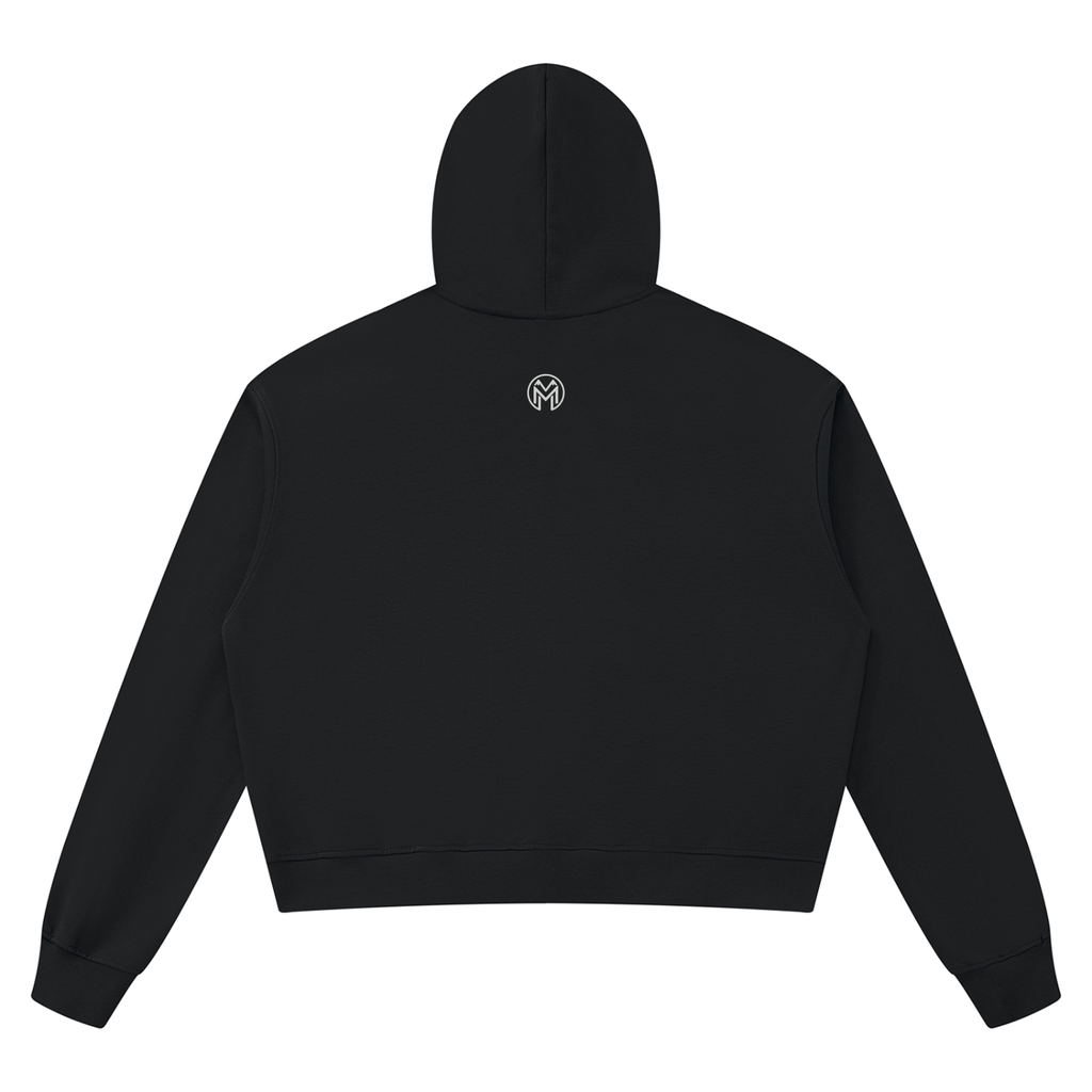 Raw Edge Cropped Hoodie, Black-1