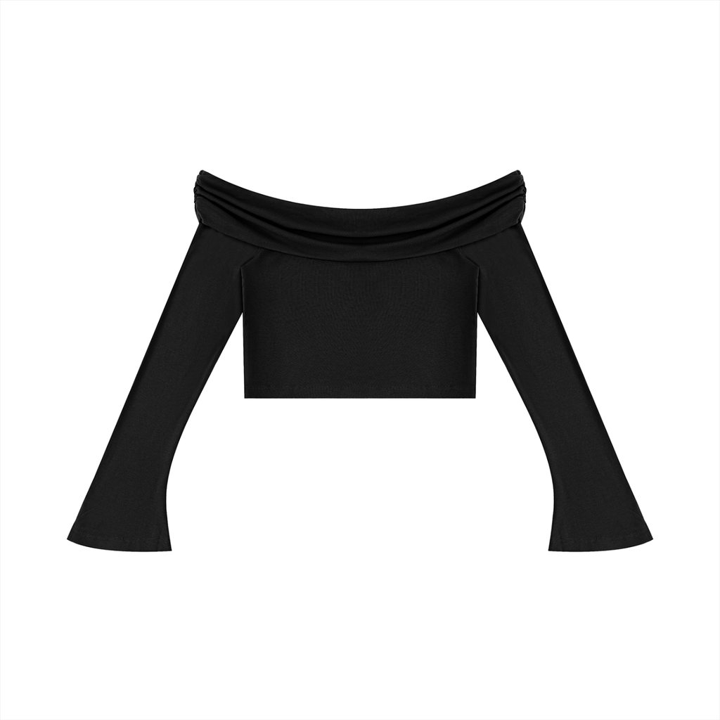 Bell Sleeve Off-Shoulder Crop Tee-0