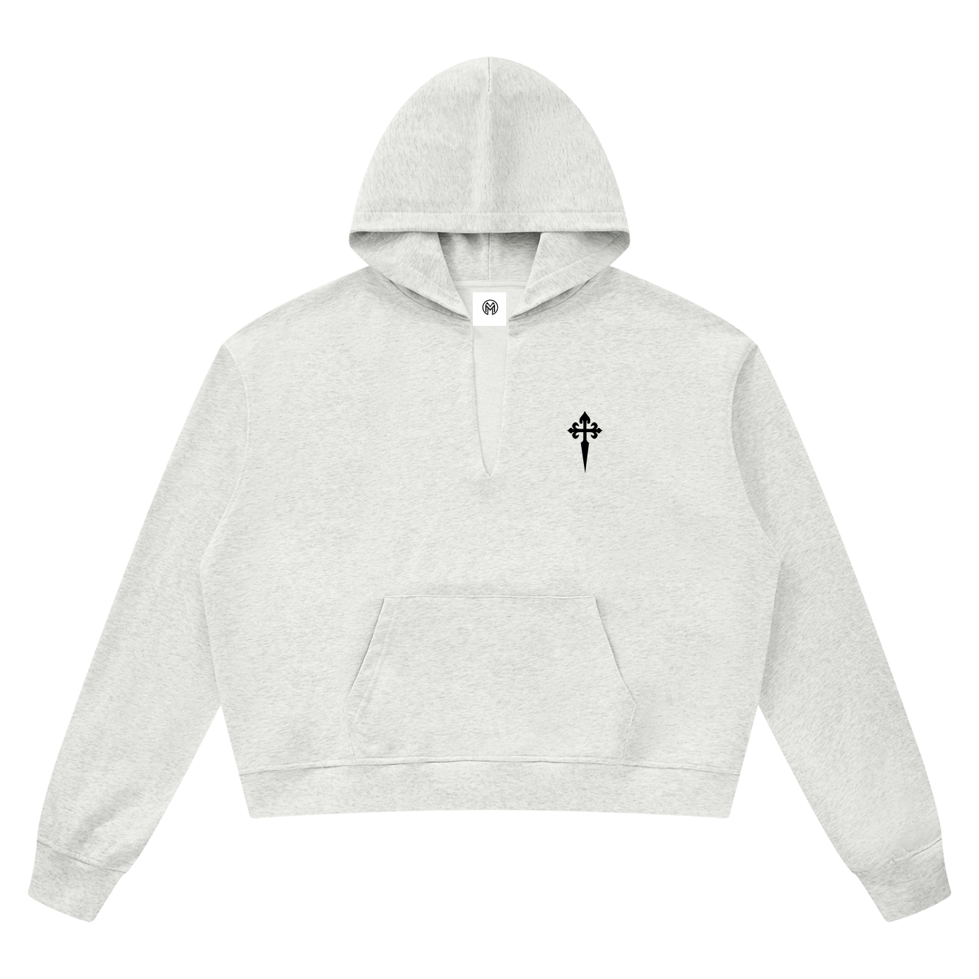 Raw Edge Cropped Hoodie, White-0