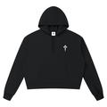 Raw Edge Cropped Hoodie, Black-0