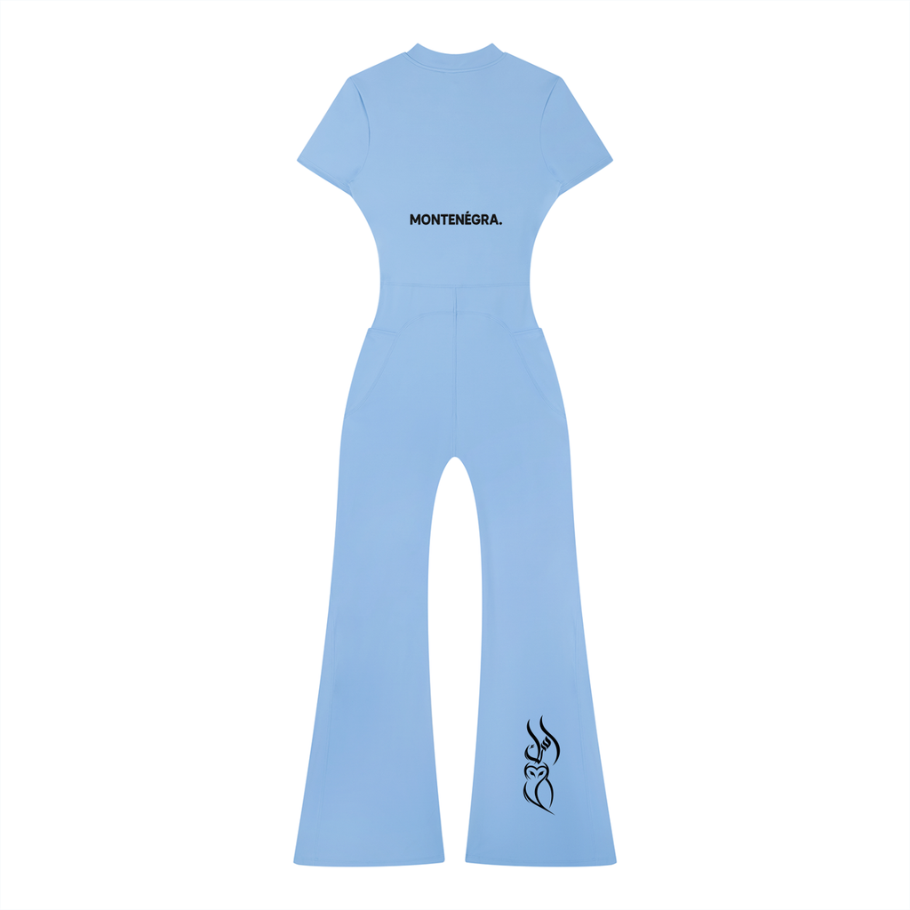 The Lady in Blue Tight Flared Leg Quarter-Zip Jumpsuit-1