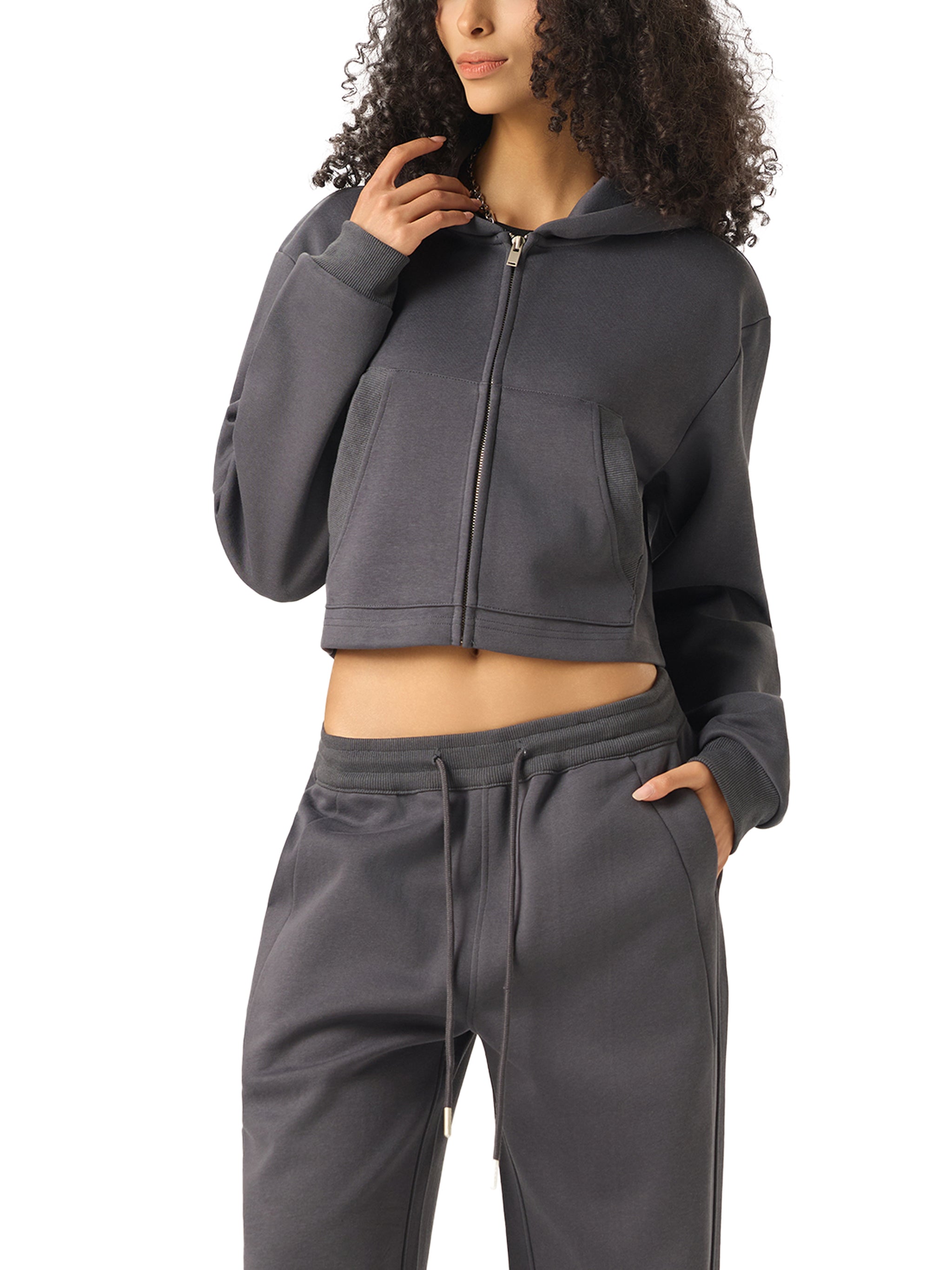 Montenegra Essential Cropped Zip-Up Hoodie-2