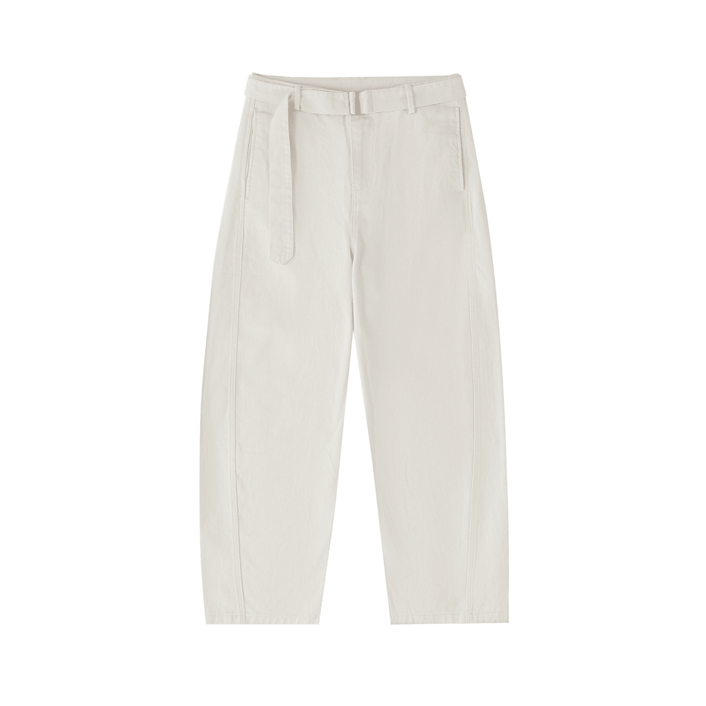Montenégra Belted Barrel-leg Chino Pants - Silky White and Black-1