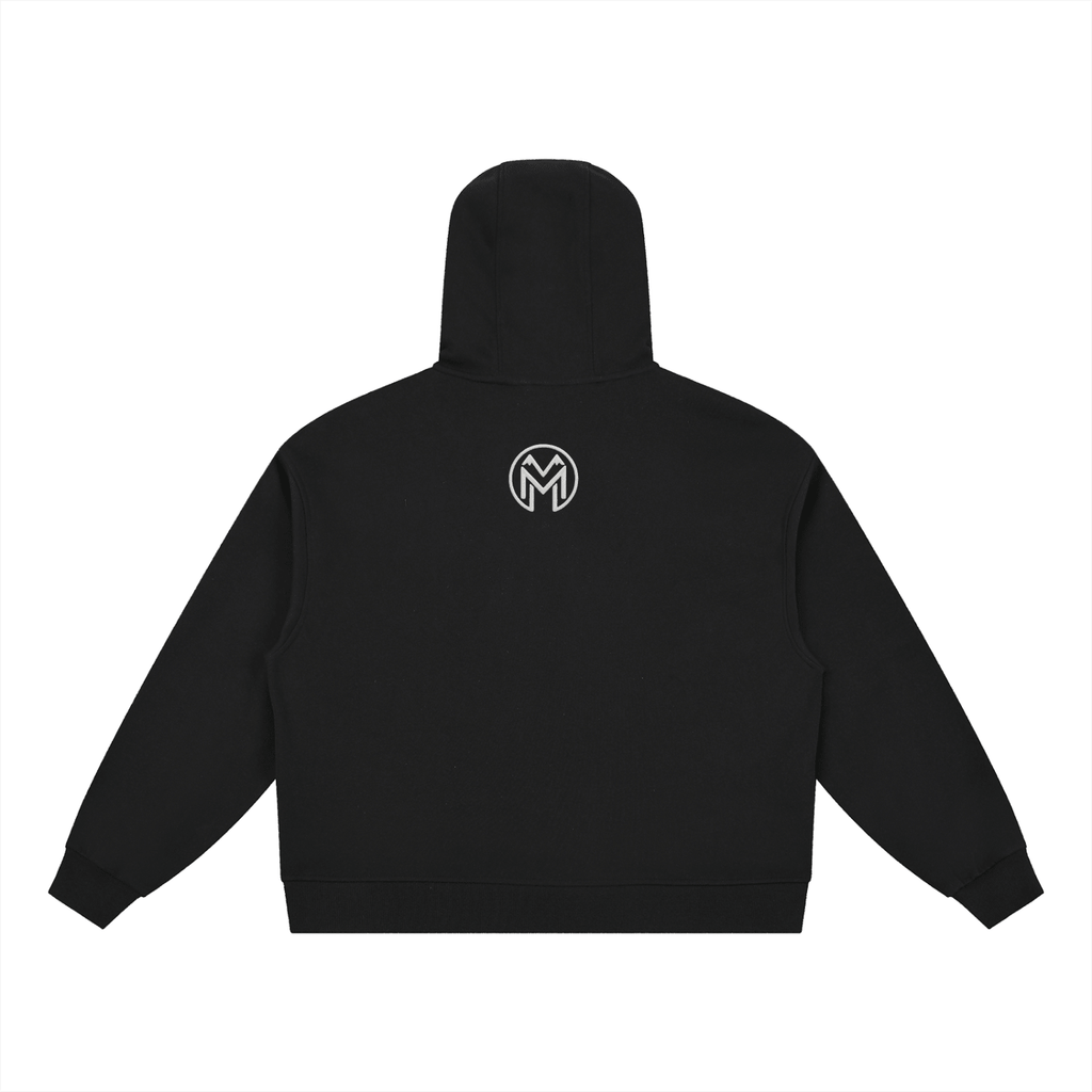 Montenégra Boxy Button Placket Hoodie - Premium Black and White-1