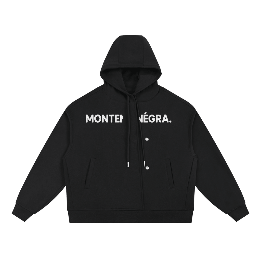 Montenégra Boxy Button Placket Hoodie - Premium Black and White-0