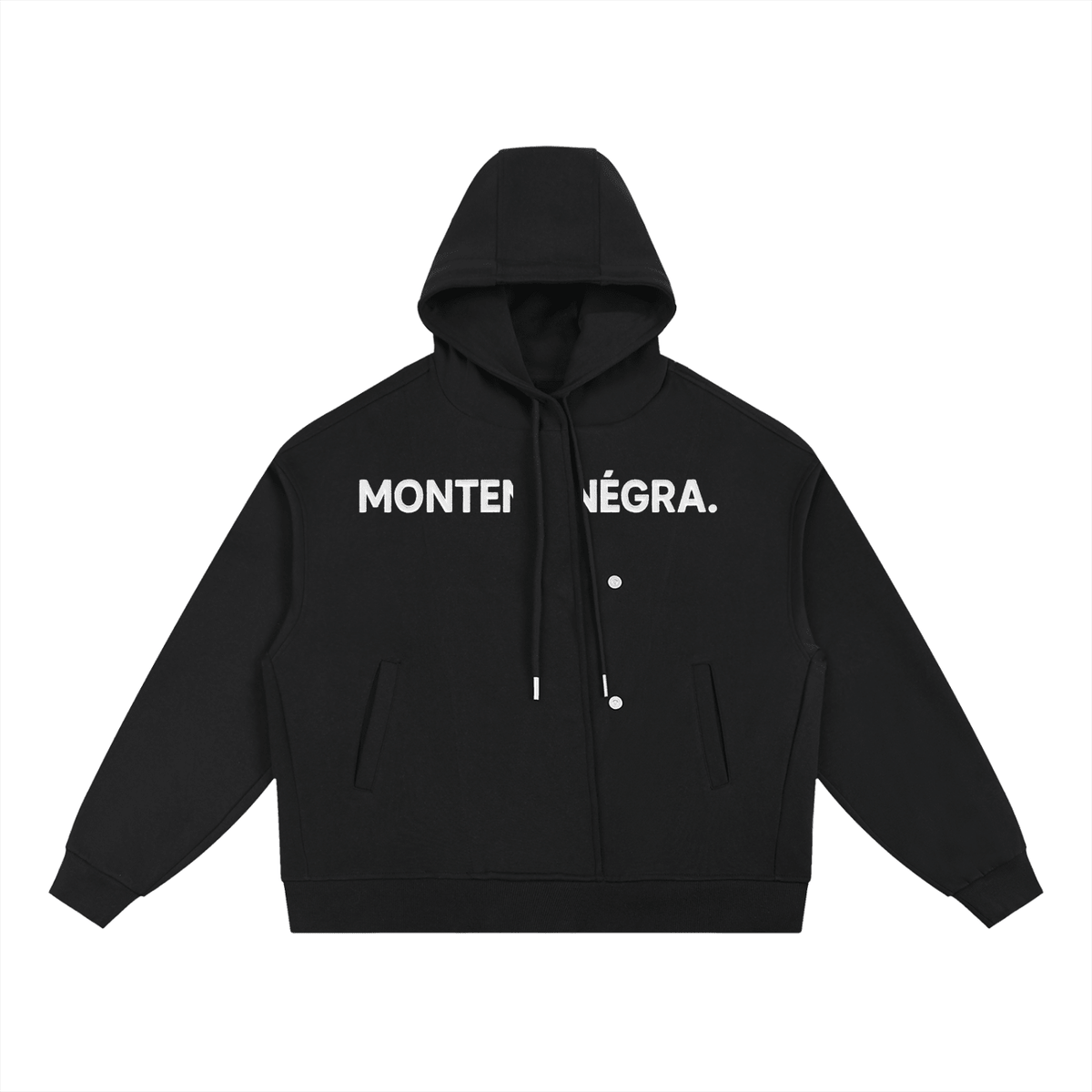 Montenégra Boxy Button Placket Hoodie - Premium Black and White-0