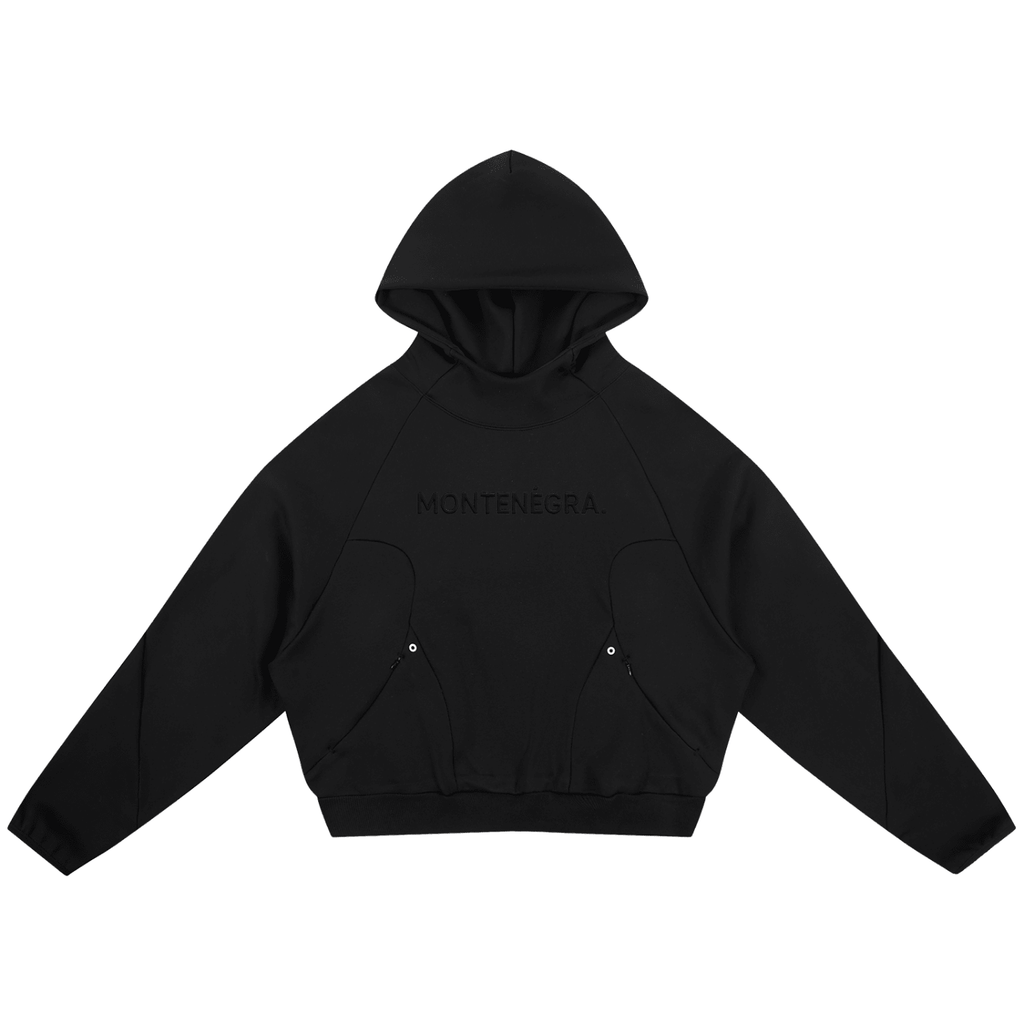 Montenégra Curved Panel Raglan Hoodie - Double Black-0