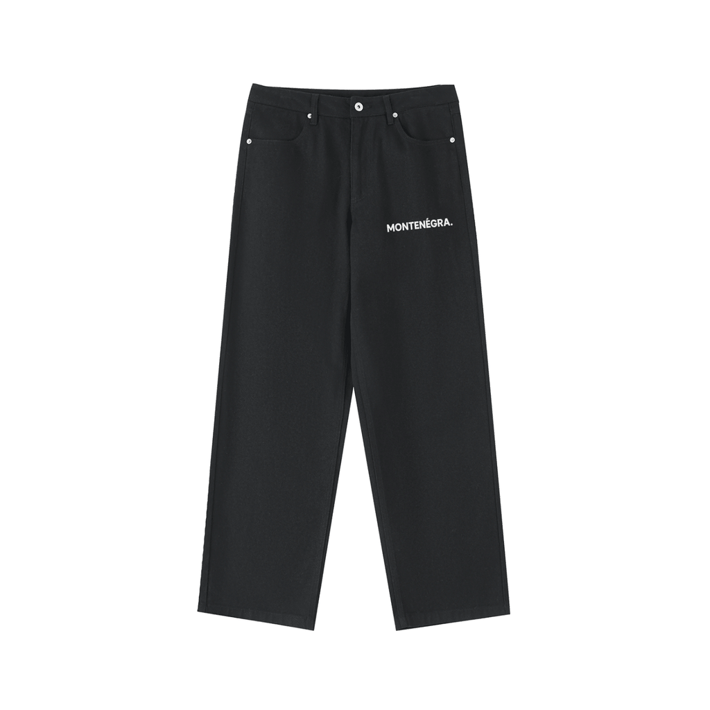 Montenégra Heavyweight Cotton Straight-Leg Pants - Premium Black and White-0