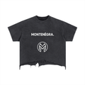 Montenégra Vintage Wash Boxy Distressed Hem T-Shirt - Washed Black and White-0