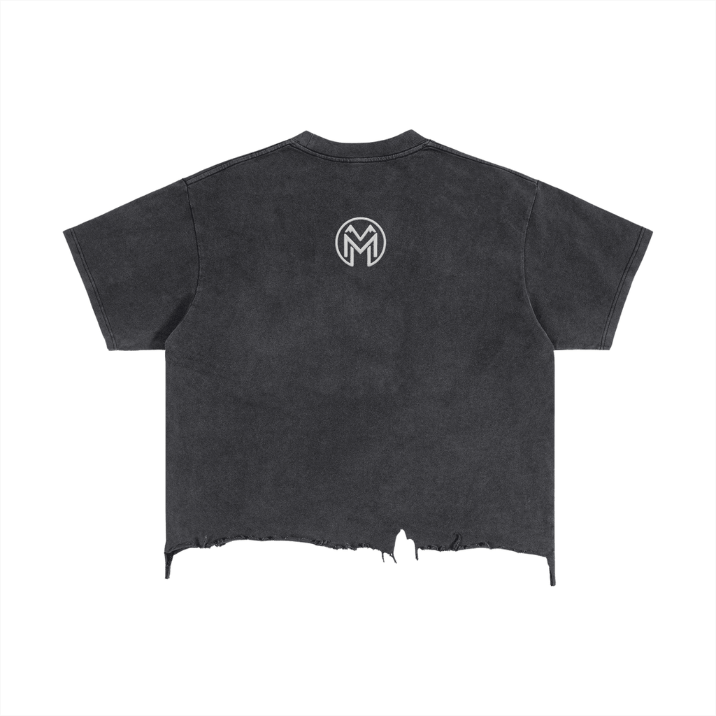 Montenégra Vintage Wash Boxy Distressed Hem T-Shirt - Washed Black and White-1
