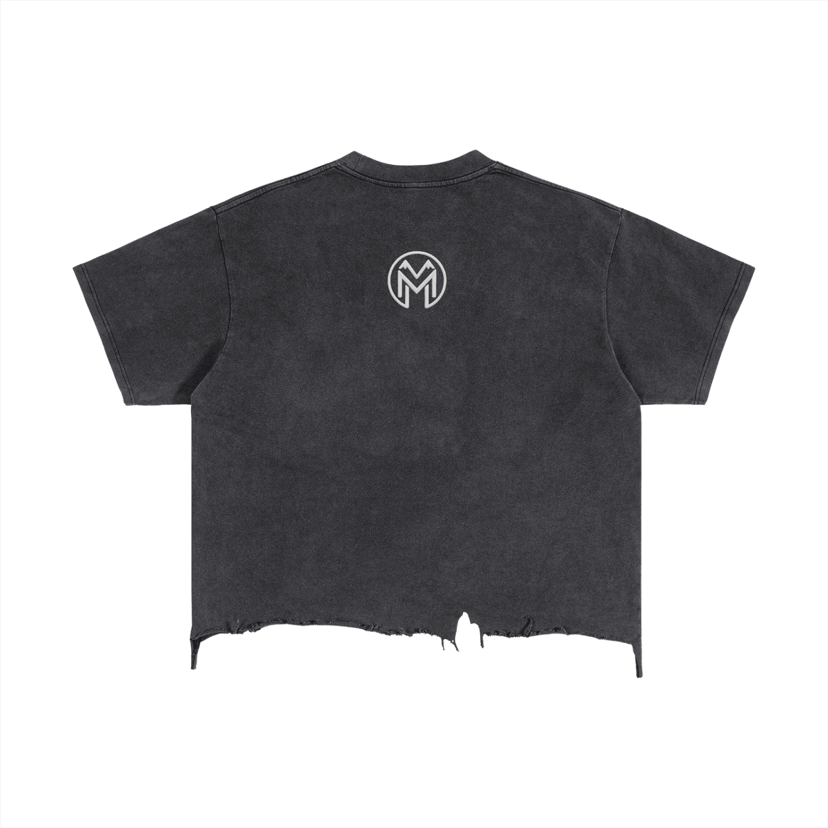 Montenégra Vintage Wash Boxy Distressed Hem T-Shirt - Washed Black and White-1